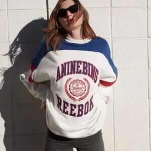 NWT Anine Bing x Reebok Oversized Varsity Logo Sweatshirt Size Large
